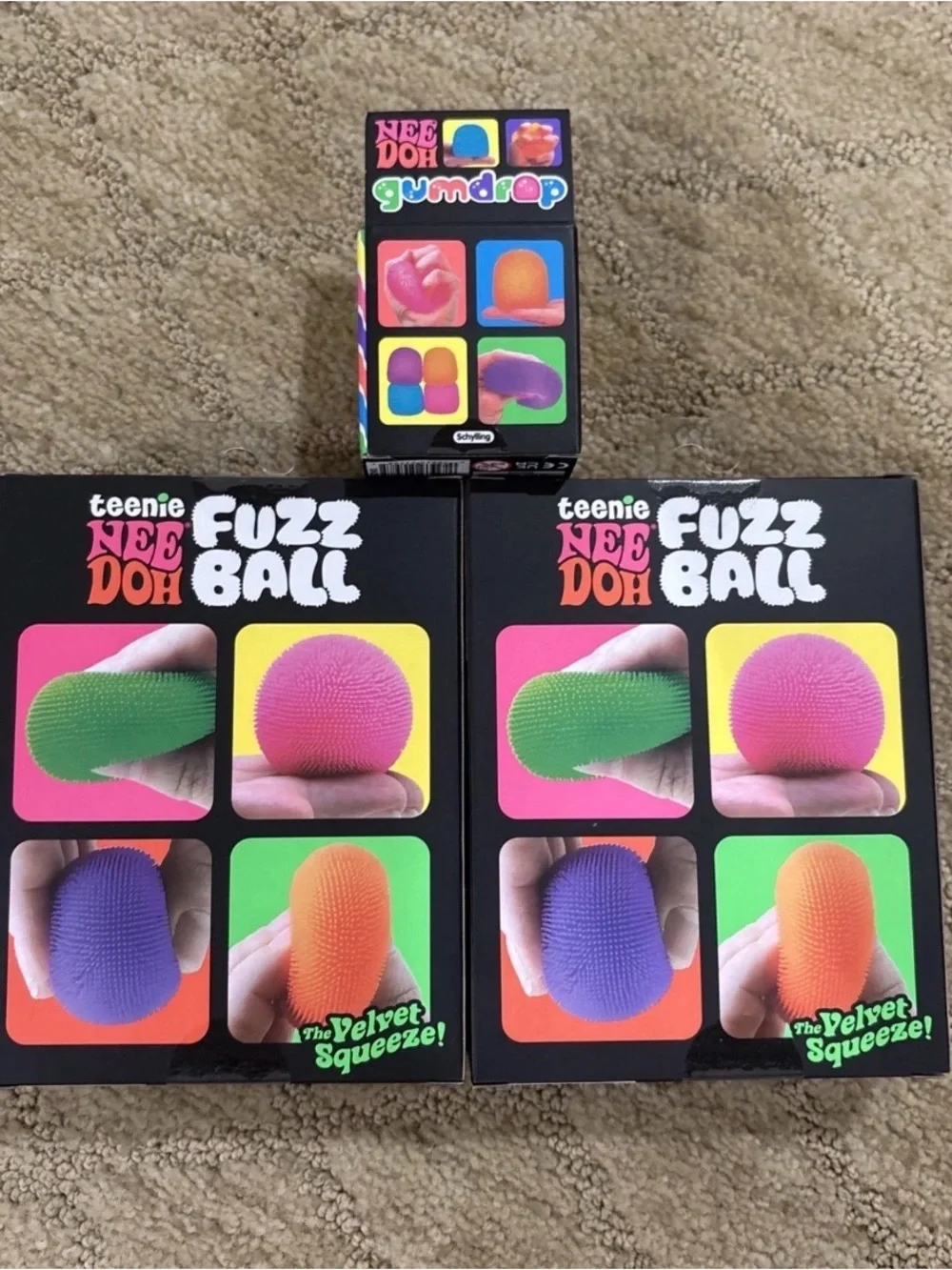 Schylling NeeDoh Teenie Fuzz Ball 4-Pack x2, Gumdrop Lot of 3 New Sealed Auth